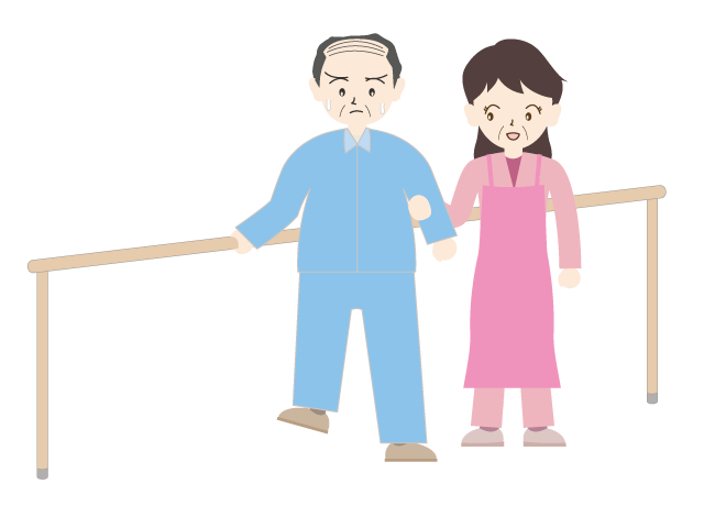 リハビリ/介護スタッフ/補助｜手すり｜ゆっくり - 医療/病院/人物/写真/クリップアート/フリー素材/介護/福祉
