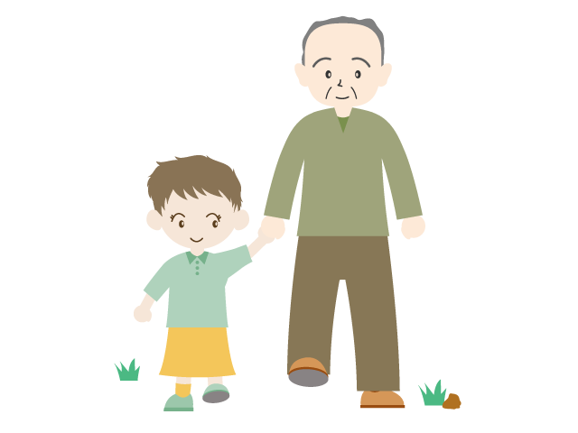 孫と散歩のお爺ちゃん｜運動｜楽しい - 医療/病院/人物/写真/クリップアート/フリー素材/介護/福祉