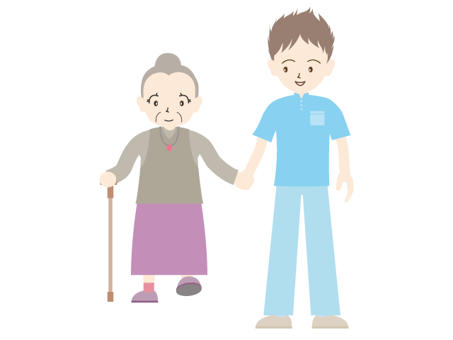 お婆さん散歩/介護スタッフ｜運動 - 医療/病院/人物/写真/クリップアート/フリー素材/介護/福祉