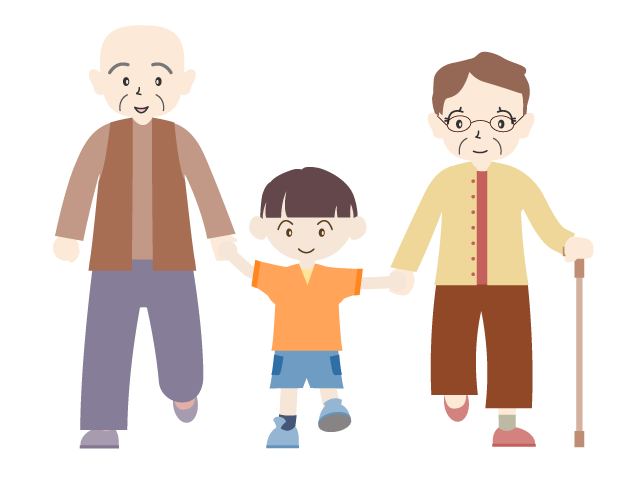 孫と散歩/お年寄り｜高齢者｜施設 - 医療/病院/人物/写真/クリップアート/フリー素材/介護/福祉