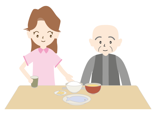 ご飯の時間/老人/介護スタッフ - 医療/病院/人物/写真/クリップアート/フリー素材/介護/福祉