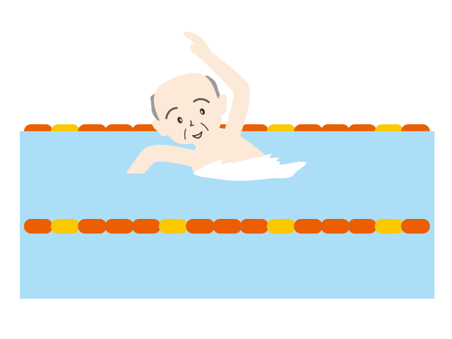 プールでリハビリ/お年寄り｜おじいさん｜泳ぐ - 医療/病院/人物/写真/クリップアート/フリー素材/介護/福祉