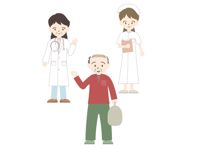 お祝い | 退院 | 病院の先生 | 看護婦 | おじいさん - 医療/病院/人物/写真/クリップアート/フリー素材/介護/福祉