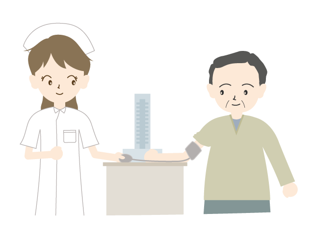 血圧を測る | 検査 | 看護婦さん | 男性 - 医療/病院/人物/写真/クリップアート/フリー素材/介護/福祉