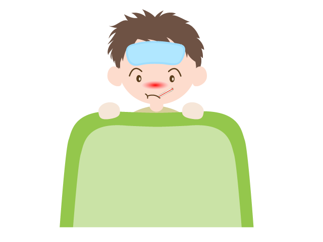 熱をはかる男の子 | 布団で横になる - 医療/病院/人物/写真/クリップアート/フリー素材/介護/福祉