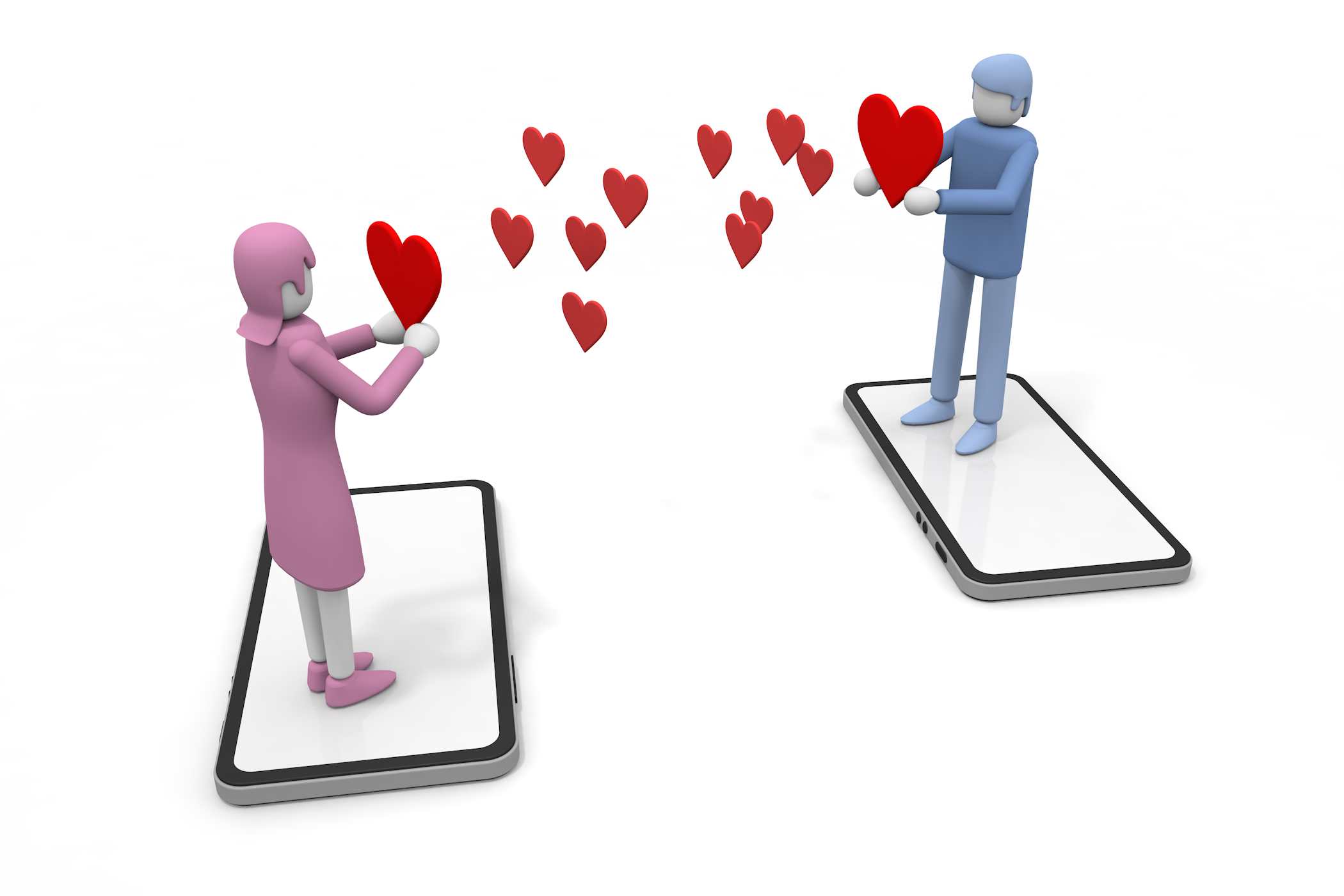 モバイルフォンの上に乗ってアピールする。 - フリーで使えるイラスト。メンバー登録なし。サイズ：2,100×1,400