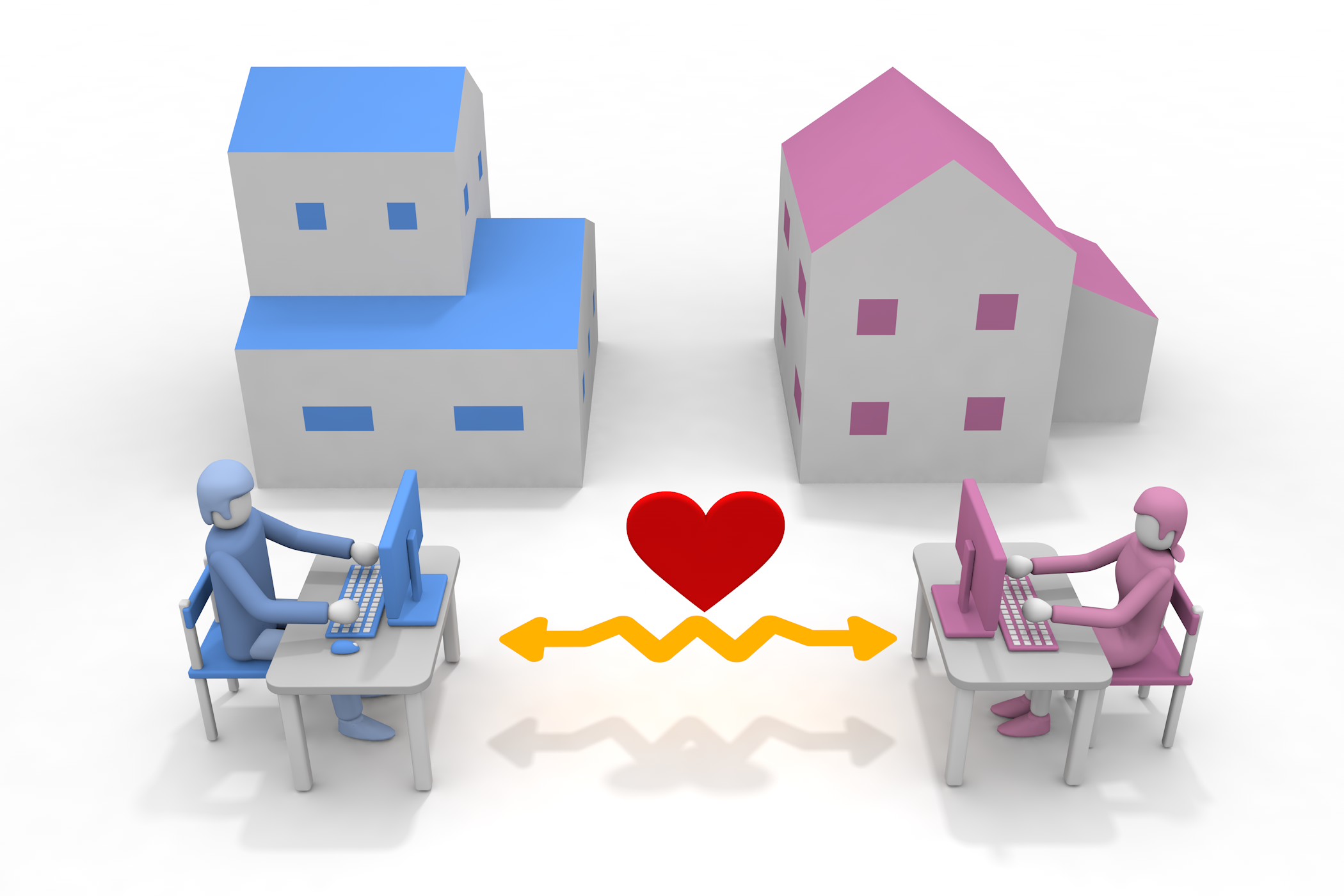 自宅からオンラインデートを楽しむ。 - フリーで使えるイラスト。メンバー登録なし。サイズ：2,100×1,400