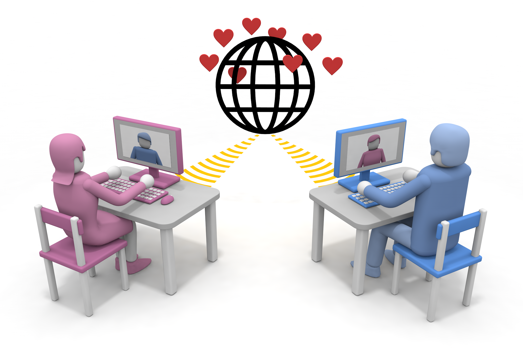 インターネットを使って恋人を見つける。 - フリーで使えるイラスト。メンバー登録なし。サイズ：2,100×1,400