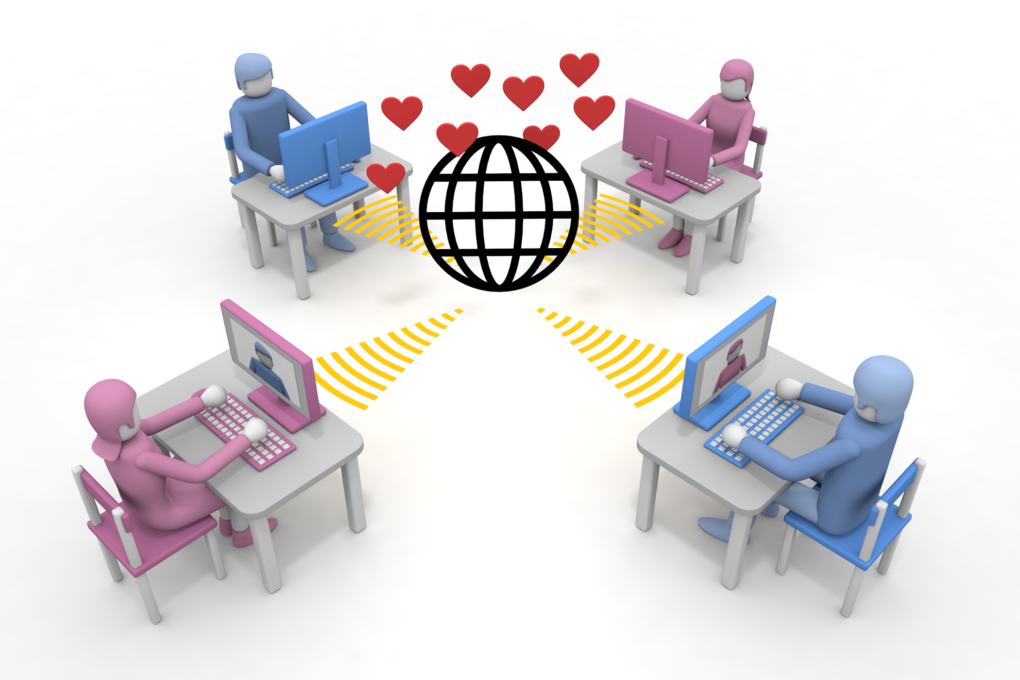 オンラインで恋人を見つける。 - フリーで使えるイラスト。メンバー登録なし。サイズ：2,100×1,400