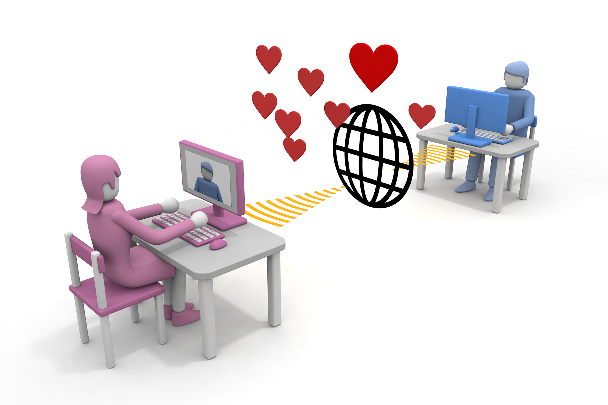 オンライン上での結婚活動。 - フリーで使えるイラスト。メンバー登録なし。サイズ：2,100×1,400