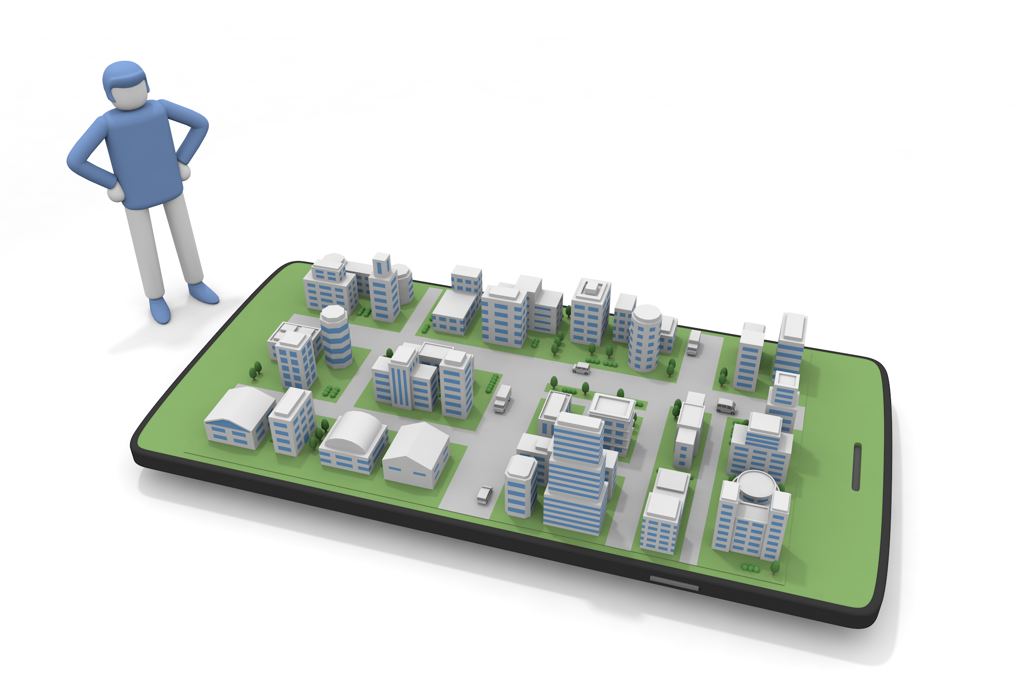地図アプリで道順を調べる男性。 - フリーで使えるイラスト。メンバー登録なし。サイズ：2,100×1,400