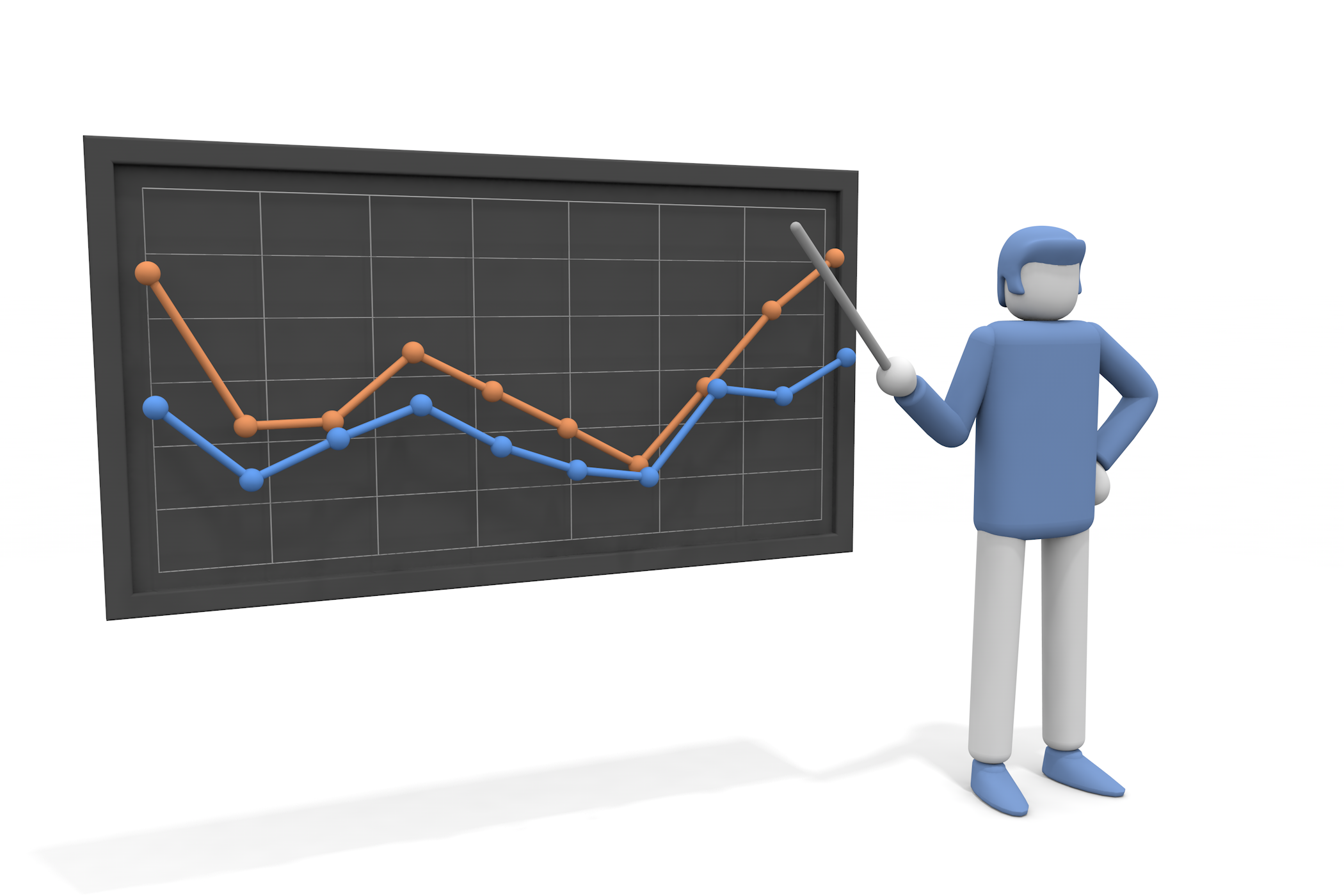 折れ線グラフの説明をする男性。 - フリーで使えるイラスト。メンバー登録なし。サイズ：2,100×1,400