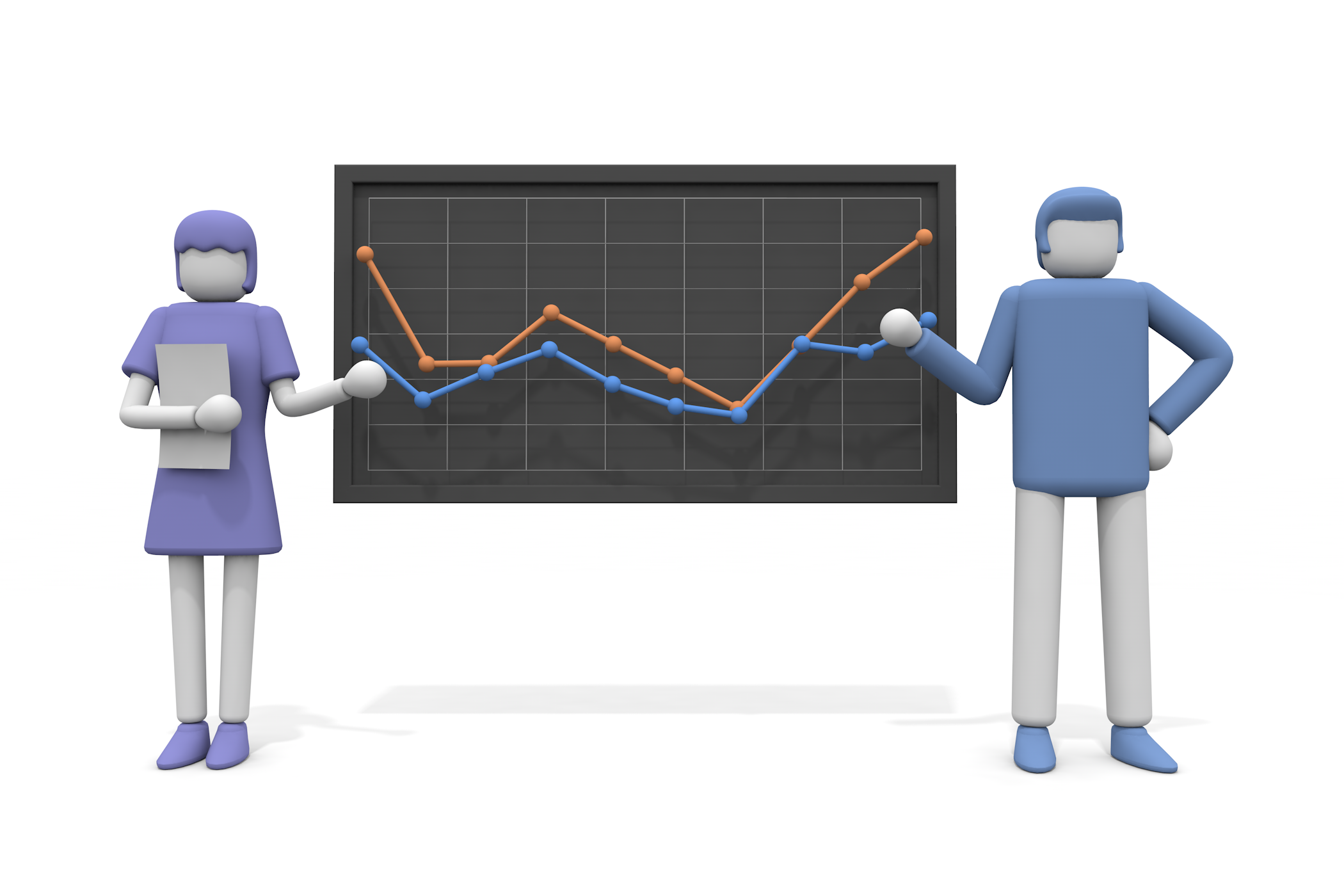 会社のプレゼンでグラフを説明する。 - フリーで使えるイラスト。メンバー登録なし。サイズ：2,100×1,400