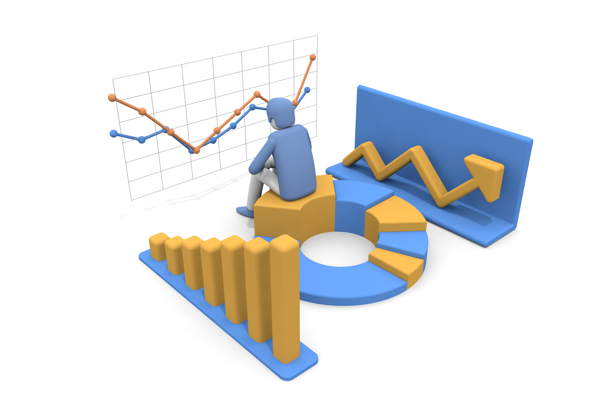 残念そうにグラフを見る人物。 - フリーで使えるイラスト。メンバー登録なし。サイズ：2,100×1,400