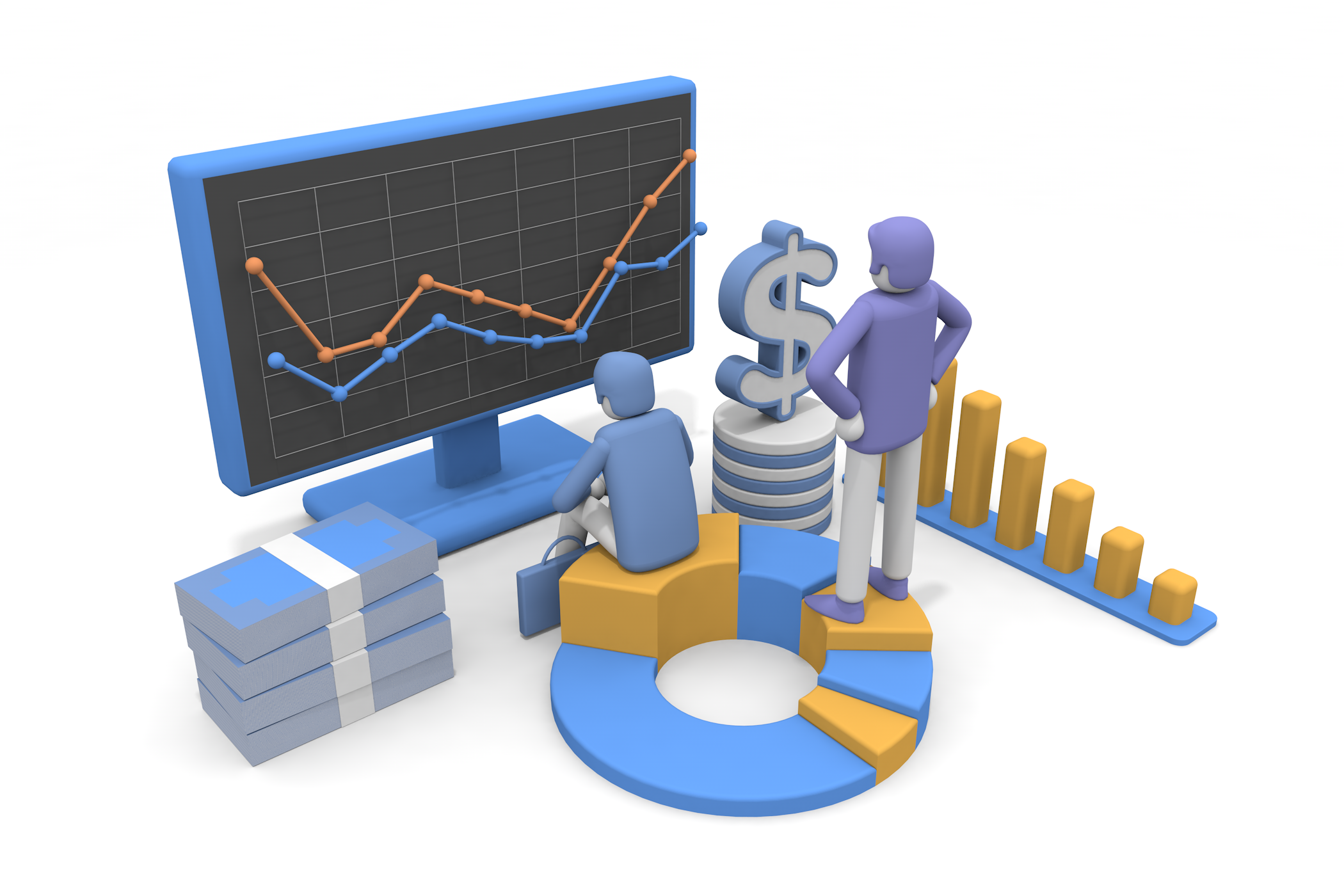 買い時、売り時を見極める人物。 - フリーで使えるイラスト。メンバー登録なし。サイズ：2,100×1,400