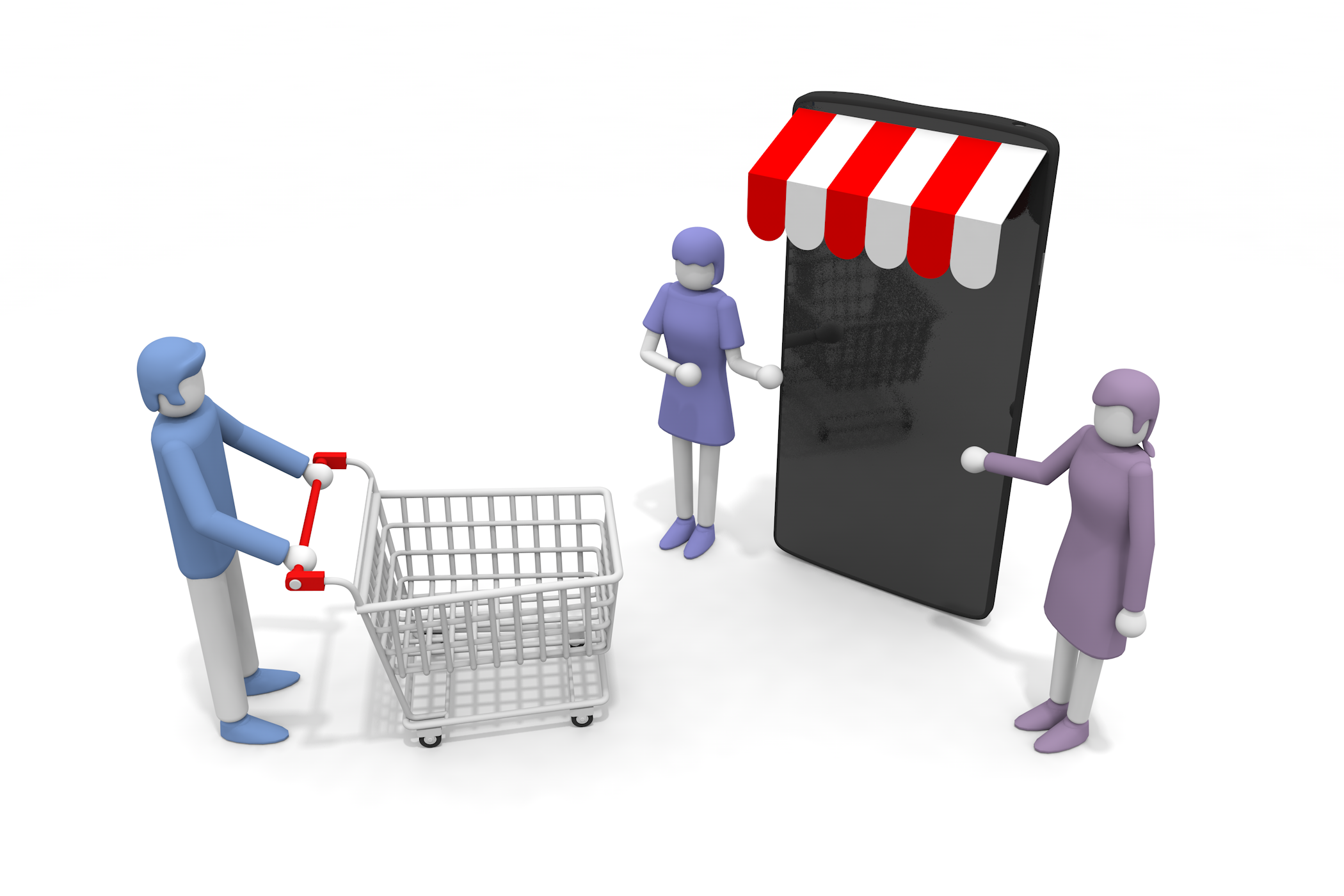 女性2人にセールスをかけられる男性。 - フリーで使えるイラスト。メンバー登録なし。サイズ：2,100×1,400