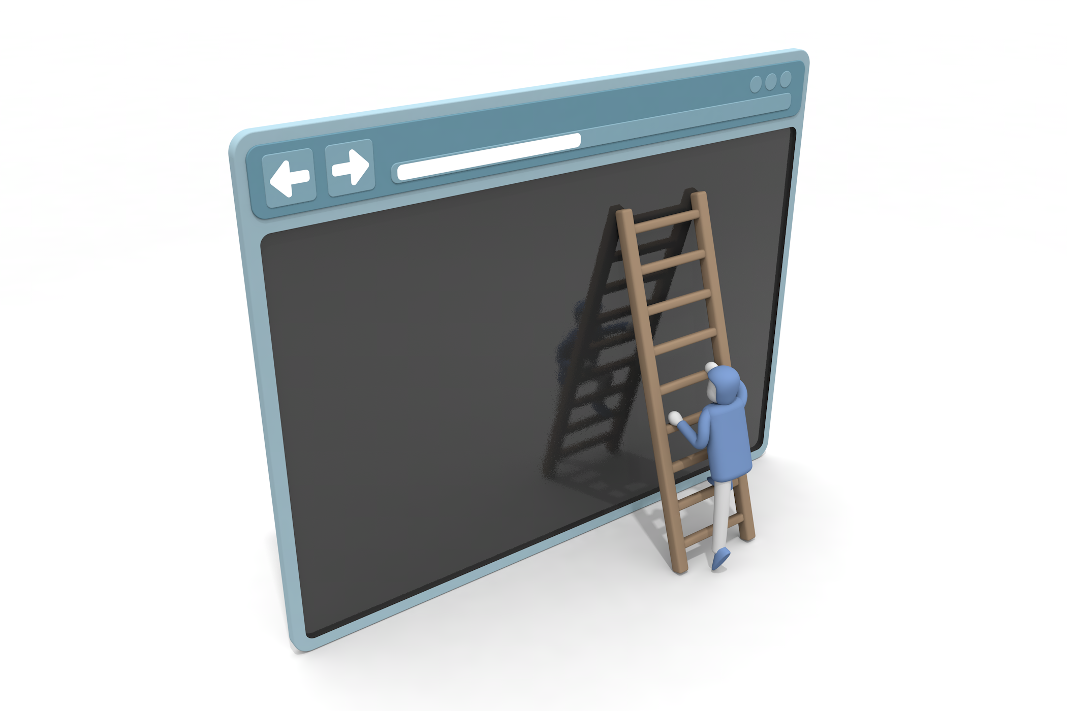 ブラウザに梯子をかけて、登る人物。 - フリーで使えるイラスト。メンバー登録なし。サイズ：2,100×1,400