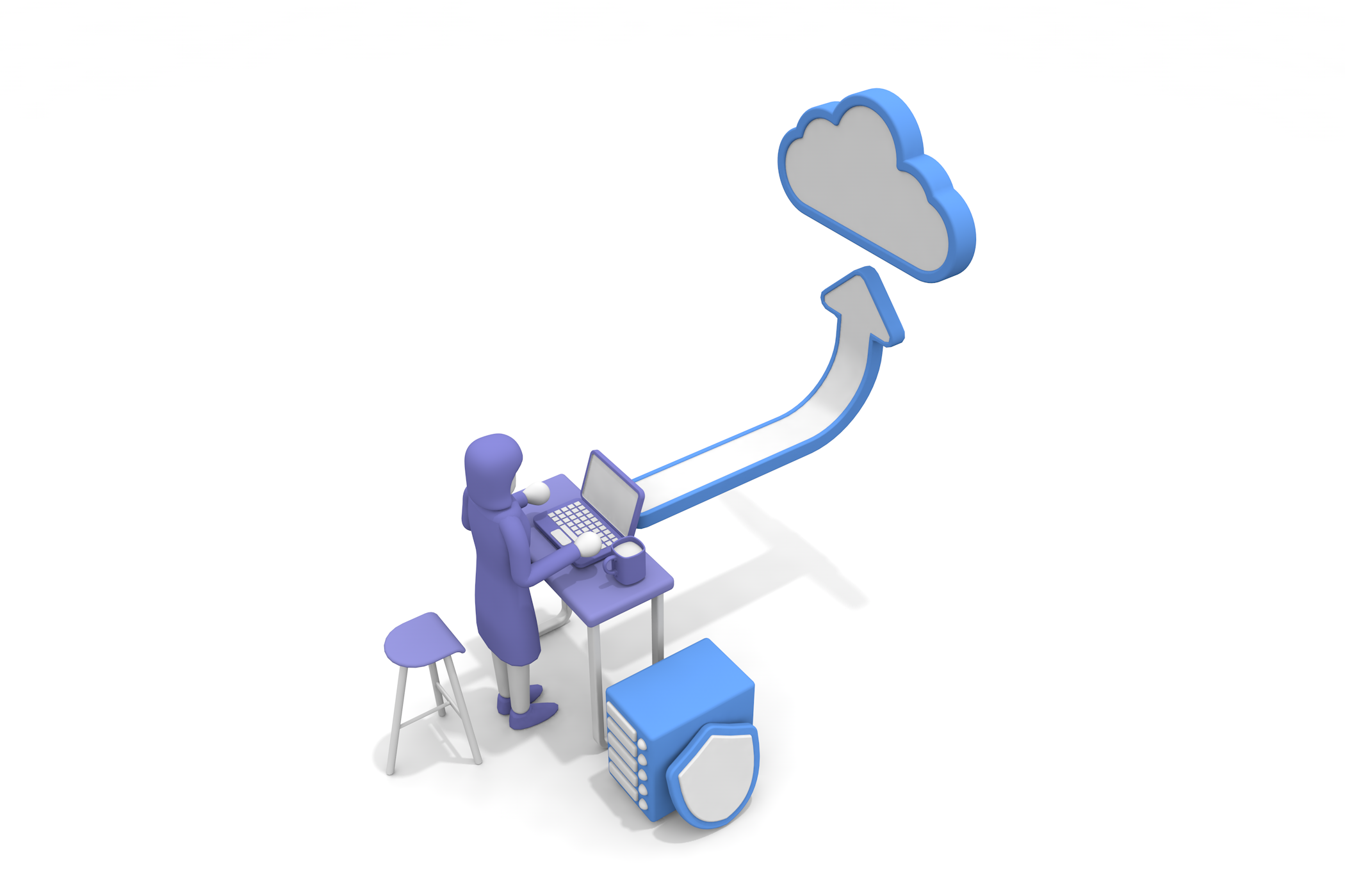 クラウドサーバーを使う女性。 - フリーで使えるイラスト。メンバー登録なし。サイズ：2,100×1,400