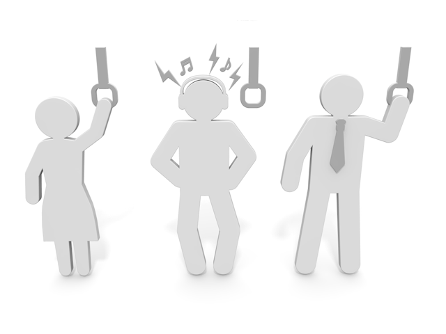 迷惑行為｜騒音｜ヘッドフォン｜音漏れ - ピクトサイン / アイコン / クリップアート / 無料 / ダウンロード / 人物 / 高品質3Dイラスト