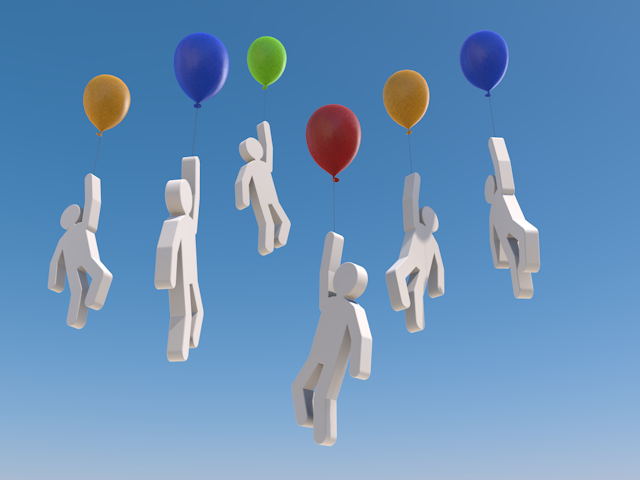 たくさんの人々｜風船｜未来｜青空 - ピクトサイン / アイコン / クリップアート / 無料 / ダウンロード / 人物 / 高品質3Dイラスト