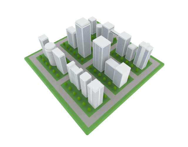 高層マンション / 青空 / 雲 - 住宅/イラスト/マンション/ビル/写真/フリー素材/人物