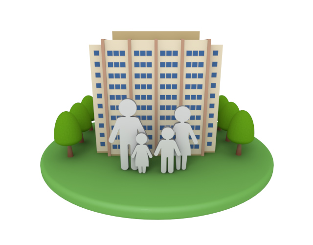 街並 / マイホーム - 住宅/イラスト/マンション/ビル/写真/フリー素材/人物