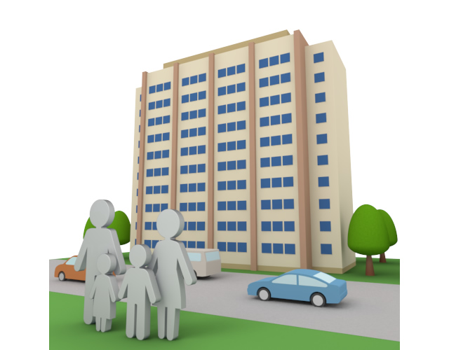 水害 / 地震 - 住宅/イラスト/マンション/ビル/写真/フリー素材/人物