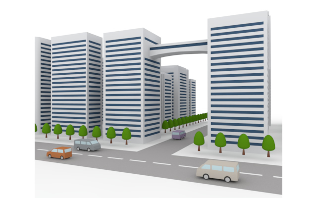 高層マンション / 青空 / 雲 - 住宅/イラスト/マンション/ビル/写真/フリー素材/人物