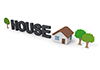 ハウス｜文字｜3D｜住宅 - HOUSE - 立体文字｜文字/HOUSE/家｜英語文字｜HOUSE｜木々｜家 - 不動産イラスト｜住宅・人物｜フリー素材