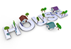 英語文字｜HOUSE｜木々｜家｜ハウス｜文字｜3D｜住宅 - HOUSE - 立体文字｜文字/HOUSE/家 - 不動産イラスト｜住宅・人物｜フリー素材