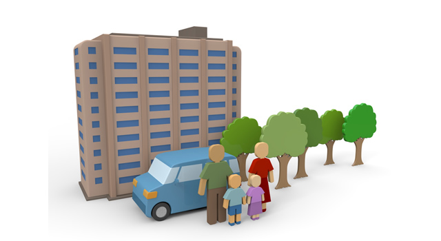 人物 / 集合住宅 - 住宅/イラスト/マンション/ビル/写真/フリー素材/人物