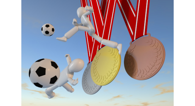 サッカー金メダル - 運動/大会/競技/勝つ/負ける/クリップアート/フリー/スポーツレスリング / 出来事 / 挑戦 / 横位置 / 混血 / 男 / 陸上選手