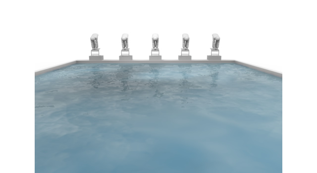 5人の選手 - 運動/大会/競技/勝つ/負ける/クリップアート/フリー/スポーツヘディングをする / 球技場