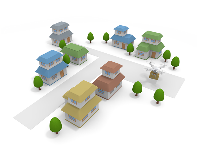 ドローン / 町/荷物/配達 - テクノロジー / 技術開発 / 写真 / 3D / 科学 / イラスト / フォト / 無料 / 機械