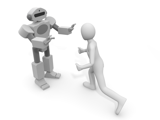 ロボットに腹を立てる人間｜冷静なロボット - テクノロジー / 技術開発 / 写真 / 3D / 科学 / イラスト / フォト / 無料 / 機械