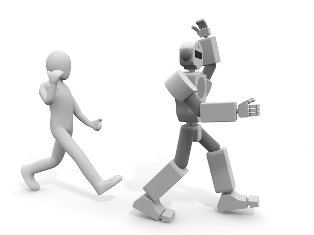 気分が良いロボット｜人物｜行進する二人 - テクノロジー / 技術開発 / 写真 / 3D / 科学 / イラスト / フォト / 無料 / 機械