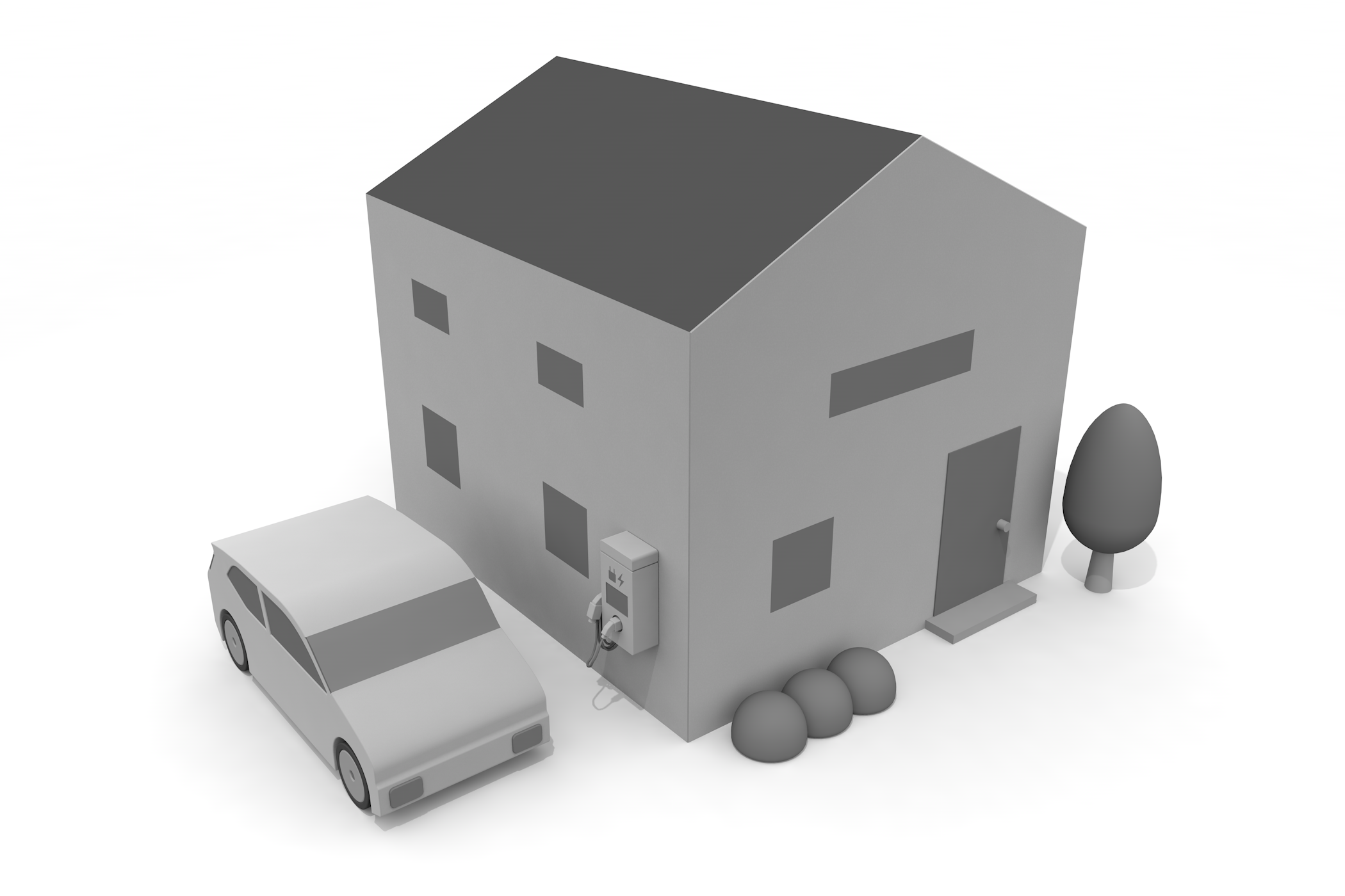 充電時間 / 充電用コンセント / エネルギー変換効率 / インフラの普及 - イラスト/3Dレンダリング/フリー素材/商用使用OK