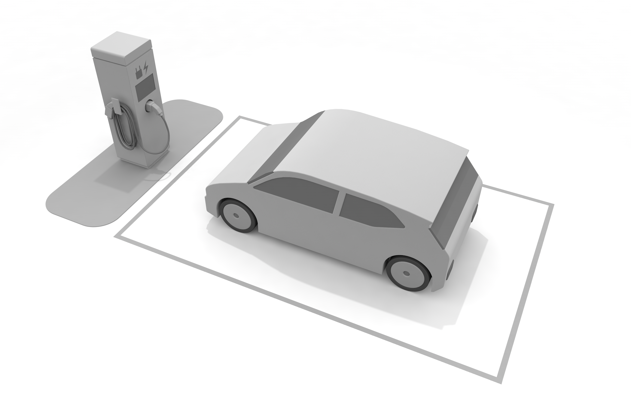 EVのバッテリーに蓄積/電気で走るＥＶ/充電に時間がかかる - イラスト/3Dレンダリング/フリー素材/商用使用OK