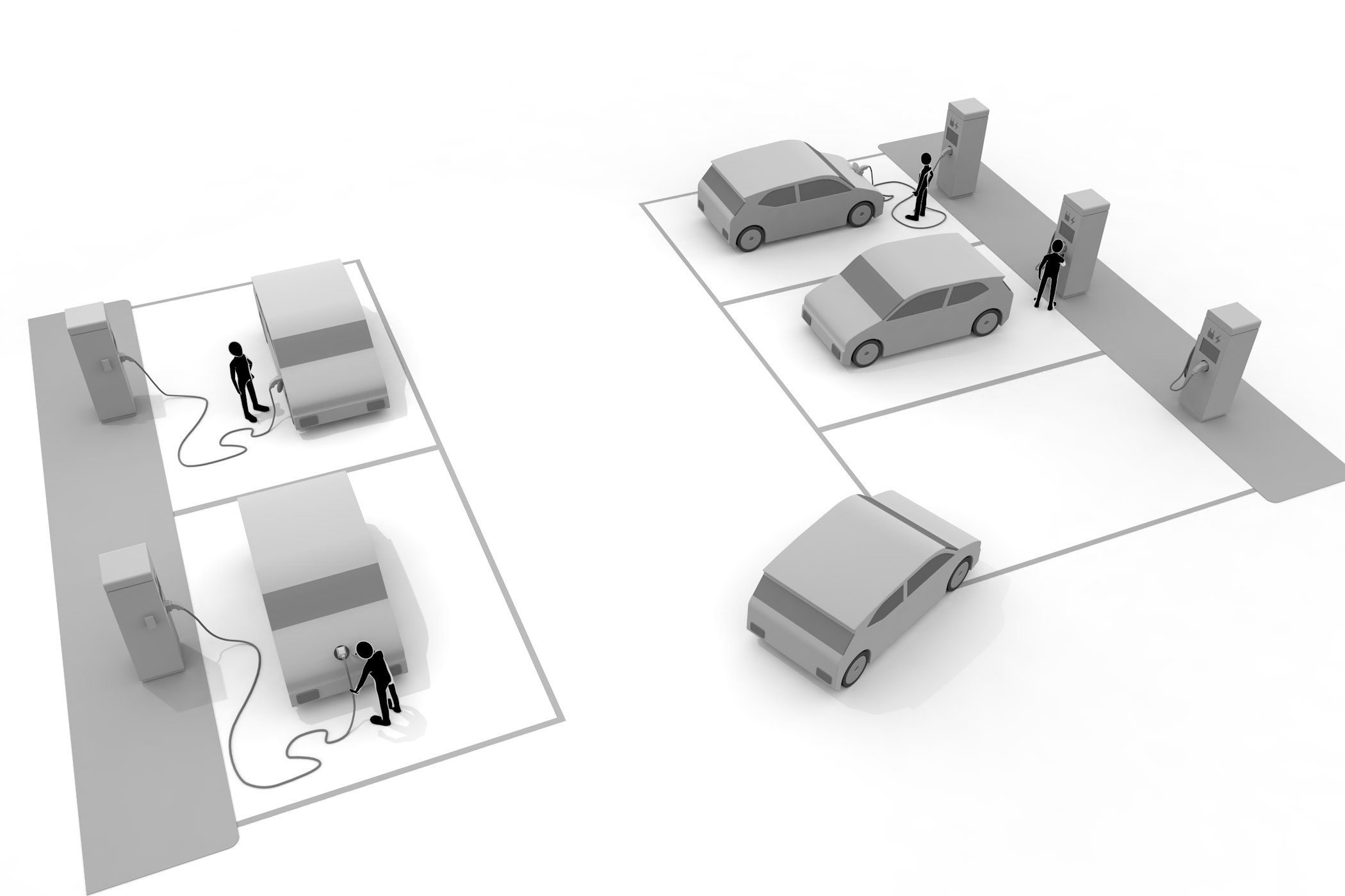 クリーンエネルギー / ケーブル / 乗用車 / 模型 / 白バック / ミニチュア - イラスト/3Dレンダリング/フリー素材/商用使用OK