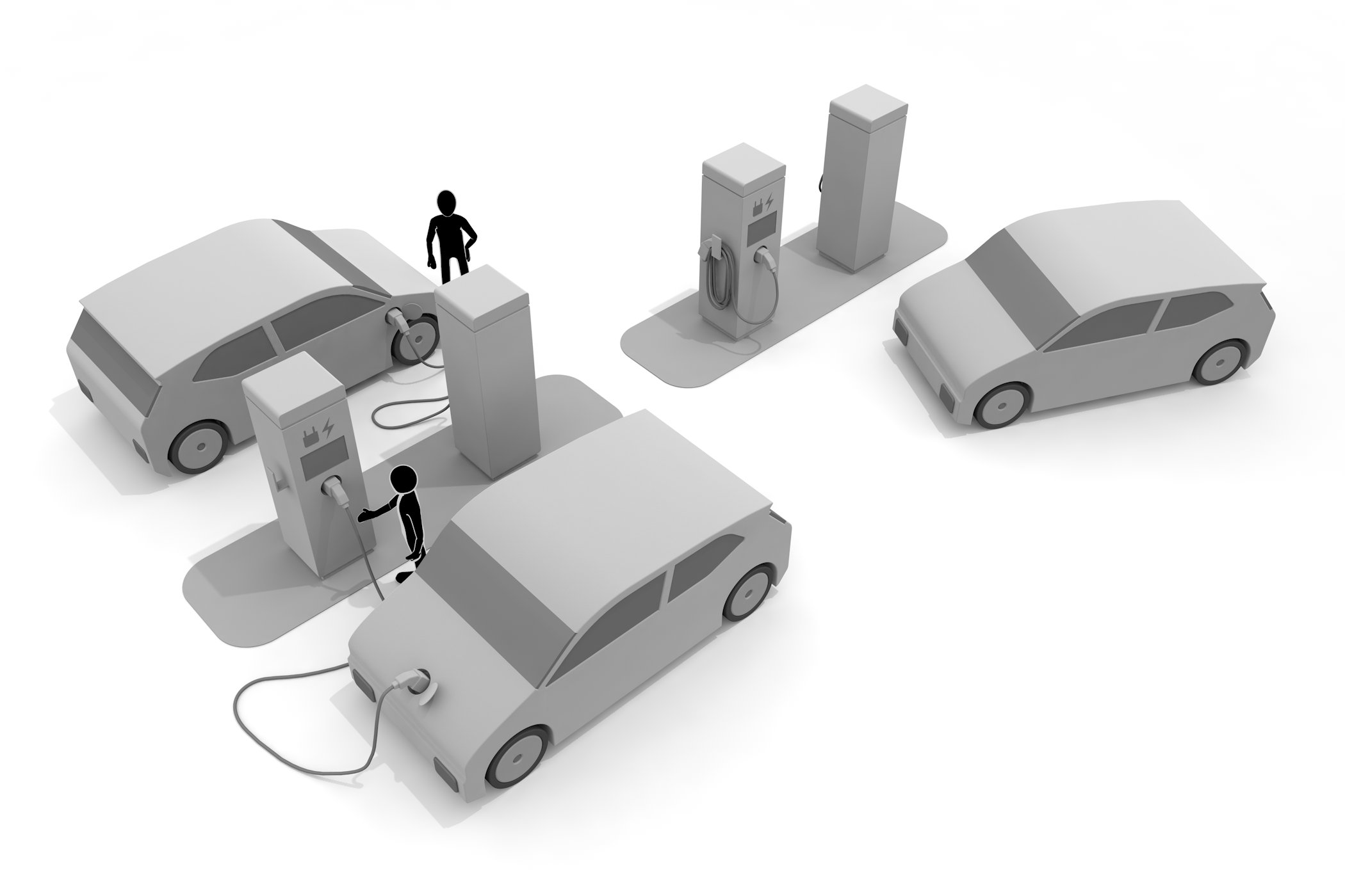 エコカー / 充電スタンド / ハイブリッド / エコロジー - イラスト/3Dレンダリング/フリー素材/商用使用OK