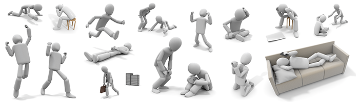 A collection of free illustrations that express people's joy, anger, sorrow, happiness, daily actions, and emotions. Stock images depicting people running, sitting, happy, sad, etc.