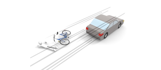 ひき逃げ｜自転車｜事故 - 運転/あおり/ハンドル/ドライバー/危険/事故/イラスト/3Dレンダリング