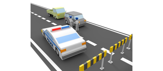 交通取締り｜検問 - 運転/あおり/ハンドル/ドライバー/危険/事故/イラスト/3Dレンダリング