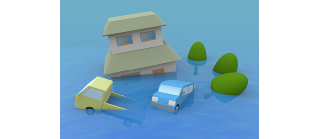 洪水｜車 - 運転/あおり/ハンドル/ドライバー/危険/事故/イラスト/3Dレンダリング