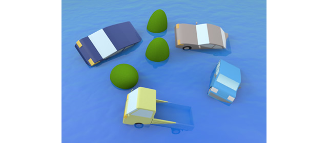 水害車｜水没 - 運転/あおり/ハンドル/ドライバー/危険/事故/イラスト/3Dレンダリング