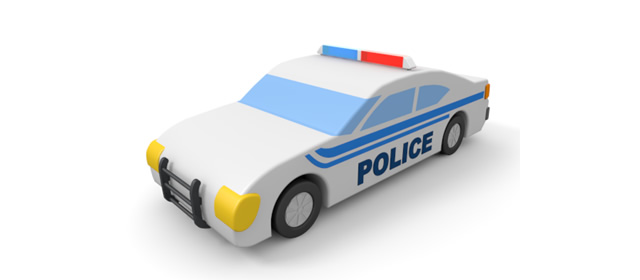 パトカー - 運転/あおり/ハンドル/ドライバー/危険/事故/イラスト/3Dレンダリング