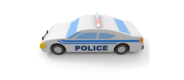 警察車両 - 運転/あおり/ハンドル/ドライバー/危険/事故/イラスト/3Dレンダリング