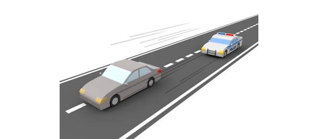 危険運転｜パトカー追跡 - 運転/あおり/ハンドル/ドライバー/危険/事故/イラスト/3Dレンダリング