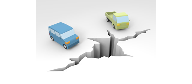 地震｜地面｜割れる - 運転/あおり/ハンドル/ドライバー/危険/事故/イラスト/3Dレンダリング