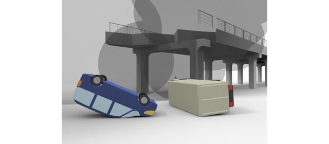 高速道路｜地震｜車転落 - 運転/あおり/ハンドル/ドライバー/危険/事故/イラスト/3Dレンダリング